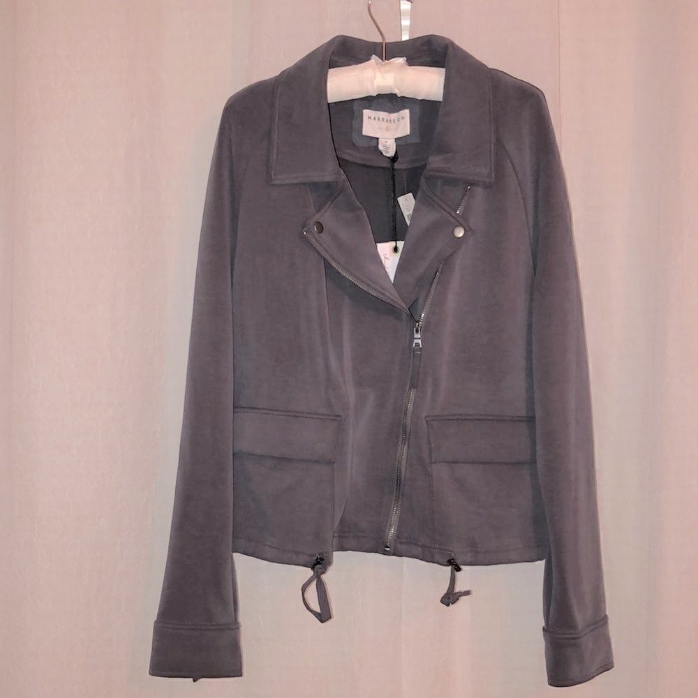 Anthropologie XL Marrakech Carbon Gray Moto Style Sweatshirt Jacket - Picture 4 of 16